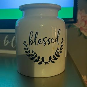 decor white blessed jar.